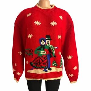 Lord & Taylor Vintage Christmas Couple Ice Skating Knit Sweater